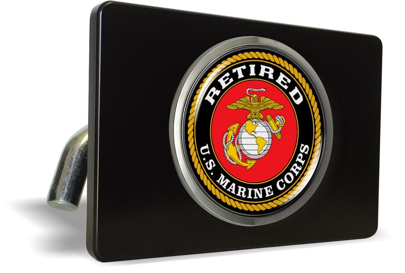 USMC - Retired Marine Corps - Tow Hitch Cover with Chrome Metal Emblem